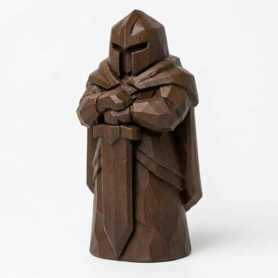 Wood Carved-Like Standing Sentinel Figurine in Black Walnut Finish - 3D Printed in Canada (Black Walnut)
