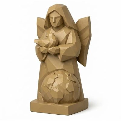 Wood Carved-Like Peace on Earth Figurine - Unique Desk Decor for Adults 3D Printed in Canada - 3D Printed in Canada (Classic Birch)