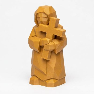 Wood Carved-Like Easter Cross Figurine - Unique Desk Decor for Adults – 3D Printed in Canada - 3D Printed in Canada (Ochre Yellow)