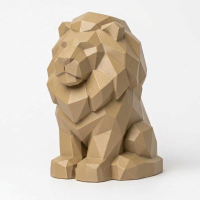 Wood Carved-Like Lion Figurine - Unique Desk Decor for Adults 3D Printed in Canada - 3D Printed in Canada (Classic Birch)