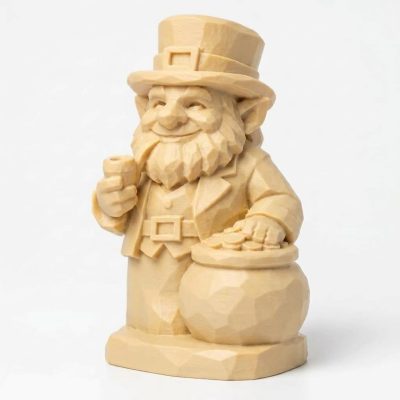 Wood Carved-Like Leprechaun Figurine - Unique Desk Decor for Adults – 3D Printed in Canada - 3D Printed in Canada (White Oak)