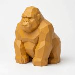 Wood Carved-Like Gorilla Figurine - Unique Desk Decor with Artisan Aesthetic - Gift for Adults – 3D Printed in Canada - 3D Printed in Canada (Ochre Yellow)