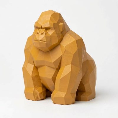 Wood Carved-Like Gorilla Figurine - Unique Desk Decor with Artisan Aesthetic - Gift for Adults – 3D Printed in Canada - 3D Printed in Canada (Ochre Yellow)