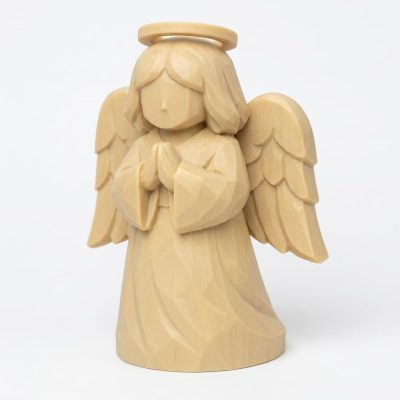 Wood Carved Christmas Angel Collectible Figurine in White Oak Finish - 3D Printed in Canada (White Oak)
