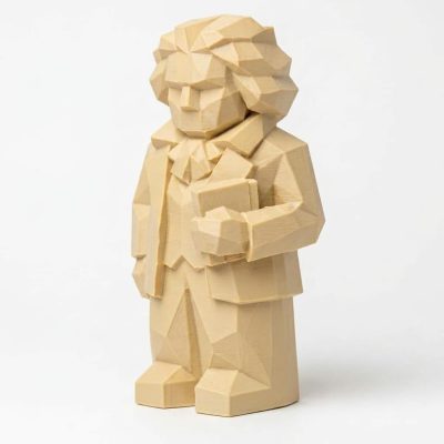Wood Carved-Like Beethoven Figurine - Unique Desk Decor for Music Lovers - 3D Printed in Canada (White Oak)