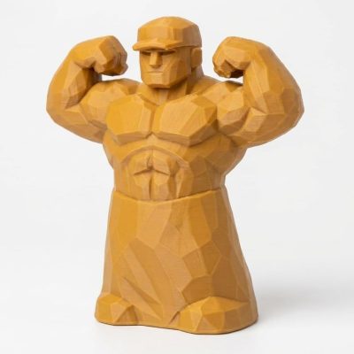 Wood-Carved-Like Strength Figurine in Ochre Yellow Finish - Unique Desk Decor for Adults - 3D Printed in Canada (Ochre Yellow)