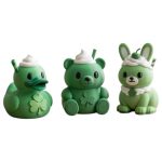 Shamrock Shake Collectible Figurine Bundle of 3 - Duck, Teddy Bear Cub, Bunny - Festive & Whimsical Adult Desk Decor - 3D Printed in Canada