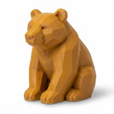 Wood Carved-Like Brown Bear Figurine in Ochre Yellow Finish - 3D Printed in Canada (Ochre Yellow)