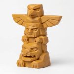 Wood Carved-Like Totem Pole Figurine in Ochre Yellow Finish - 3D Printed in Canada (Ochre Yellow)