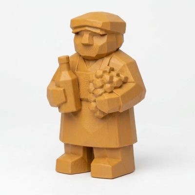 Wood Carved-Like Vintner Figurine - Unique Desk Decor for Adults – 3D Printed in Canada - 3D Printed in Canada (Ochre Yellow)