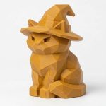 Wood Carved-Like Halloween Cat Figurine - Unique Desk Decor for Adults – 3D Printed in Canada - 3D Printed in Canada (Ochre Yellow)