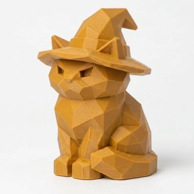 Wood Carved-Like Halloween Cat Figurine - Unique Desk Decor for Adults – 3D Printed in Canada - 3D Printed in Canada (Ochre Yellow)