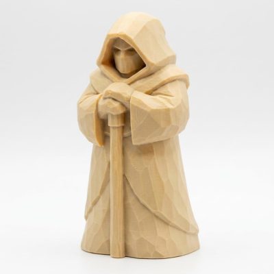 Wood Carved Ancient Watcher Collectible Figurine in White Oak Finish - 3D Printed in Canada (White Oak)