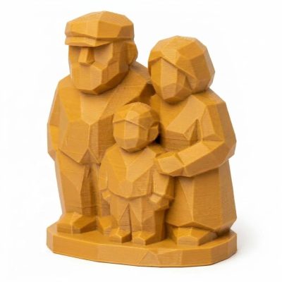 Wood Carved-Like Three Generations Figurine - Unique Desk Decor for Adults – 3D Printed in Canada - 3D Printed in Canada (Ochre Yellow)