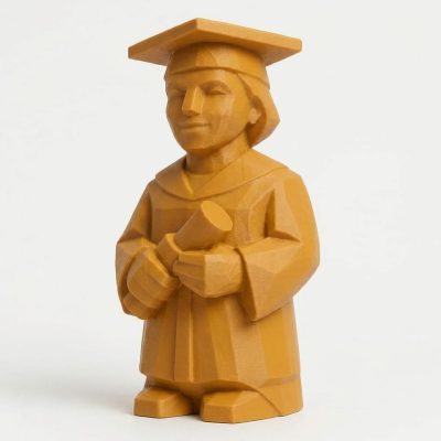 Wood Carved-Like Proud Graduate Figurine in Ochre Yellow Finish - 3D Printed in Canada (Ochre Yellow)
