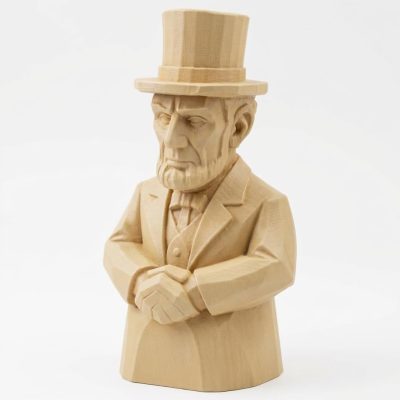 Wood Carved Abraham Lincoln Figurine in White Oak Finish - 3D Printed in Canada (White Oak)