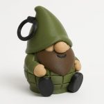 Grenade Gnome Collectible Figurine - Detailed Military-Themed Desk Decor with Green Hood and Brown Beard - Unique Home Accent for Adults and Gift Idea - 3D Printed in Canada
