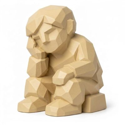 Wood Carved-Like Rest and Reflect Figurine in White Oak Finish - 3D Printed in Canada (White Oak)