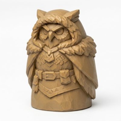 Wood Carved-Like Owl of the North Figurine - Unique Desk Decor for Adults 3D Printed in Canada - 3D Printed in Canada (Classic Birch)