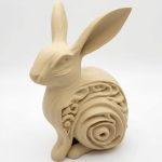Wood Carved-Style Rabbit Figurine in White Oak Finish - 3D Printed in Canada (White Oak)