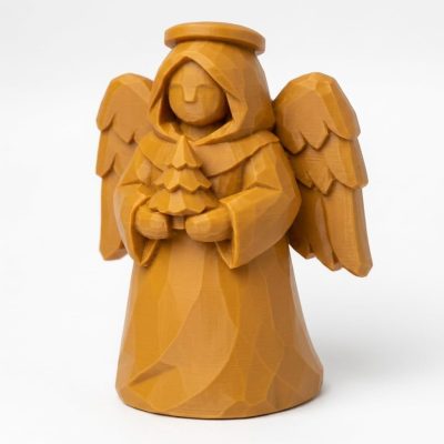 Wood Carved Angel Collectible Figurine in Ochre Yellow Finish - 3D Printed in Canada (Ochre Yellow)
