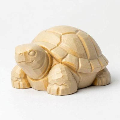 Wood Carved-Like Tortoise Figurine - Unique Desk Decor for Collectors - 3D Printed in Canada (White Oak)