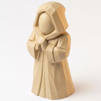 Wood Carved Snowfall Watcher Figurine in White Oak Finish - 3D Printed in Canada (White Oak)