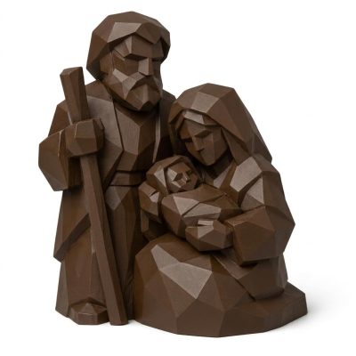 Wood Carved-Like Holy Family Figurine in Black Walnut Finish - 3D Printed in Canada (Black Walnut)