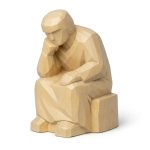 Wood Carved Contemplation Collectible Figurine in White Oak Finish - 3D Printed in Canada (White Oak)