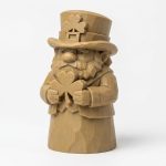 Wood Carved-Like Shamrock Figurine - Unique Desk Decor for Adults 3D Printed in Canada - 3D Printed in Canada (Classic Birch)