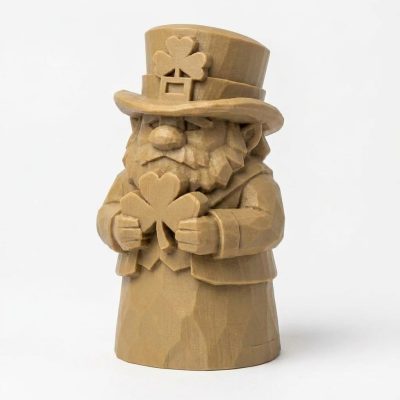 Wood Carved-Like Shamrock Figurine - Unique Desk Decor for Adults 3D Printed in Canada - 3D Printed in Canada (Classic Birch)