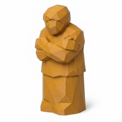 Wood Carved-Like Holding On Figurine in Ochre Yellow Finish - 3D Printed in Canada (Ochre Yellow)