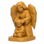 Wood Carved Angel Watching Over Collectible Figurine in Ochre Yellow Finish - 3D Printed in Canada (Ochre Yellow)
