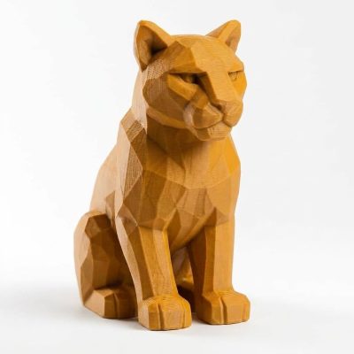 Wood Carved-Like Cougar Figurine - Unique Desk Decor for Adults – 3D Printed in Canada - 3D Printed in Canada (Ochre Yellow)