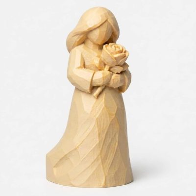 Wood Carved-Like Mother's Day Rose Figurine - Unique Desk Decor for Adults – 3D Printed in Canada - 3D Printed in Canada (White Oak)