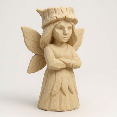 Wood Carved Bark Fairy Collectible Figurine in White Oak Finish - 3D Printed in Canada (White Oak)