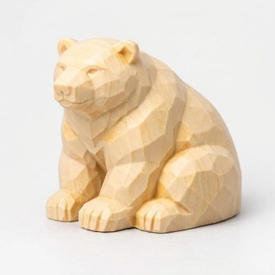 Wood Carved-Like Polar Bear Figurine - Unique Desk Decor for Adults – 3D Printed in Canada - 3D Printed in Canada (White Oak)