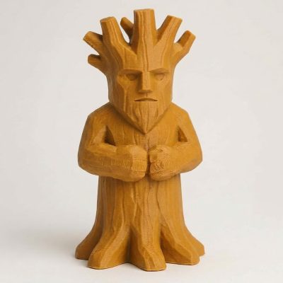 Wood Carved-Like Rooted Tree Figurine in Ochre Yellow Finish - 3D Printed in Canada (Ochre Yellow)