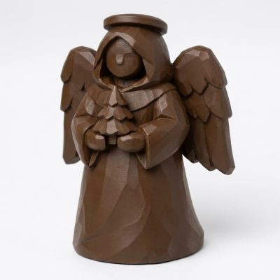 Wood Carved Angel Collectible Figurine in Black Walnut Finish - 3D Printed in Canada (Black Walnut)