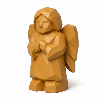Wood Carved Angel of Safe Journey Collectible Figurine in Ochre Yellow Finish - 3D Printed in Canada (Ochre Yellow)