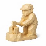 Wood Carved-Like Log Splitting Figurine in White Oak Finish - 3D Printed in Canada (White Oak)
