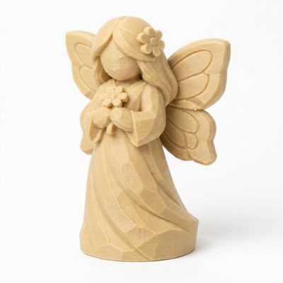 Wood Carved-Like Spring Butterfly Figurine - Unique Desk Decor for Adults – 3D Printed in Canada - 3D Printed in Canada (White Oak)