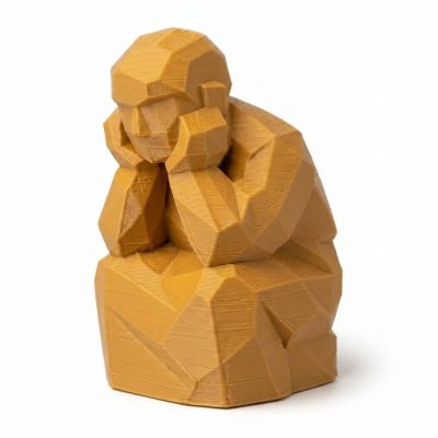 Wood-Carved-Like Thinking Hands Figurine in Ochre Yellow Finish - 3D Printed in Canada (Ochre Yellow)