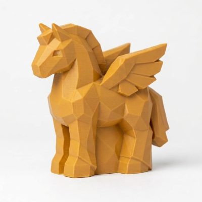 Wood Carved-Like Pegasus Figurine - Unique Desk Decor for Collectors - 3D Printed in Canada (Ochre Yellow)