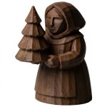 Wood Carved Christmas Tree Woman Figurine in Black Walnut Finish - 3D Printed in Canada (Black Walnut)
