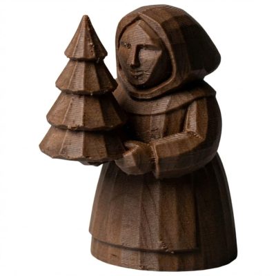 Wood Carved Christmas Tree Woman Figurine in Black Walnut Finish - 3D Printed in Canada (Black Walnut)