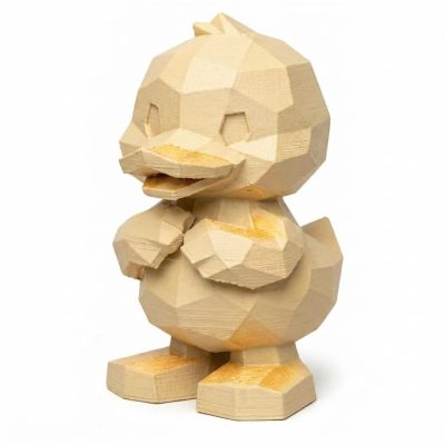 Wood Carved-Like Duckling Figurine - Unique Desk Decor for Collectors – 3D Printed in Canada - 3D Printed in Canada (White Oak)