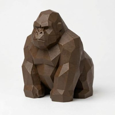 Wood Carved-Like Gorilla Figurine - Unique Desk Decor with Artisan Aesthetic - Gift for Adults – 3D Printed in Canada - 3D Printed in Canada (Black Walnut)