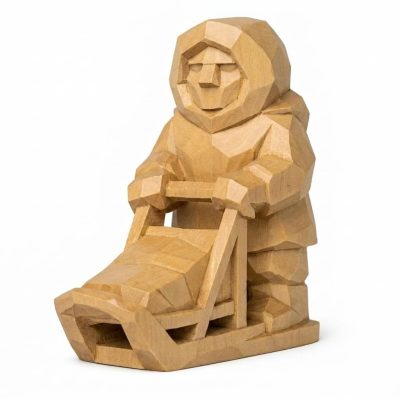 Wood Carved Dog Sledder Collectible Figurine - Unique Desk Decor for Adults 3D Printed in Canada - 3D Printed in Canada (Classic Birch)