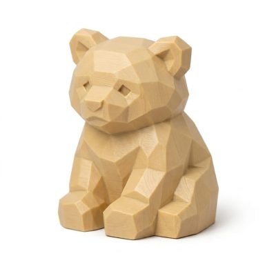 Wood Carved Bear Cub Collectible Figurine in White Oak Finish - 3D Printed in Canada (White Oak)
